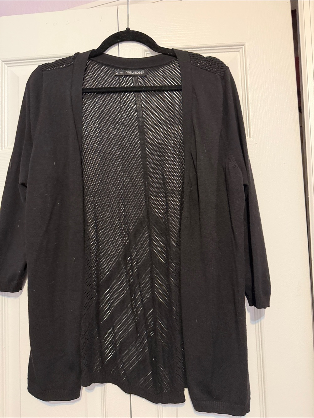 Maurices Black Open-Front Cardigan with Sheer Chevron Back